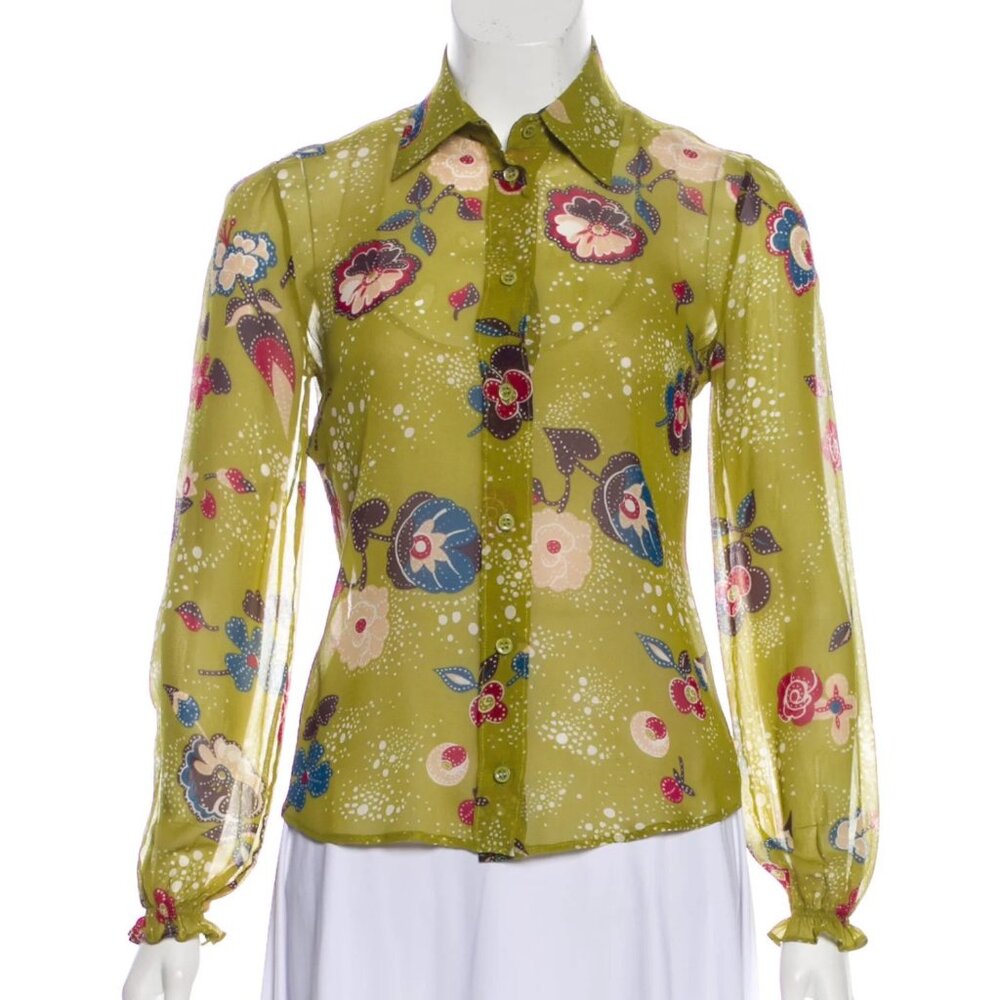 Moschino Silk Button-Up Top, Size: M (US 6)